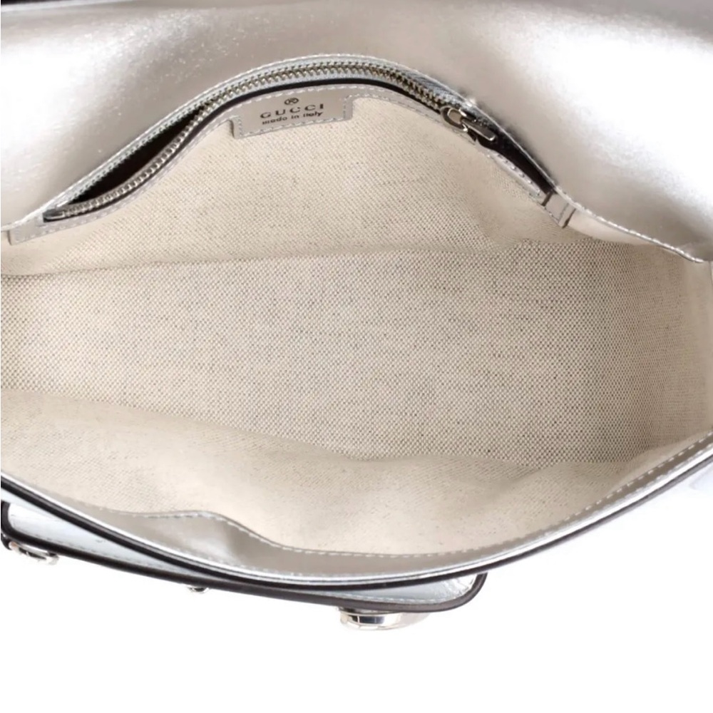 Gucci glass crackle Silver Shoulder Bag Structured with Horsebit hardware NWT - Picture 9 of 11